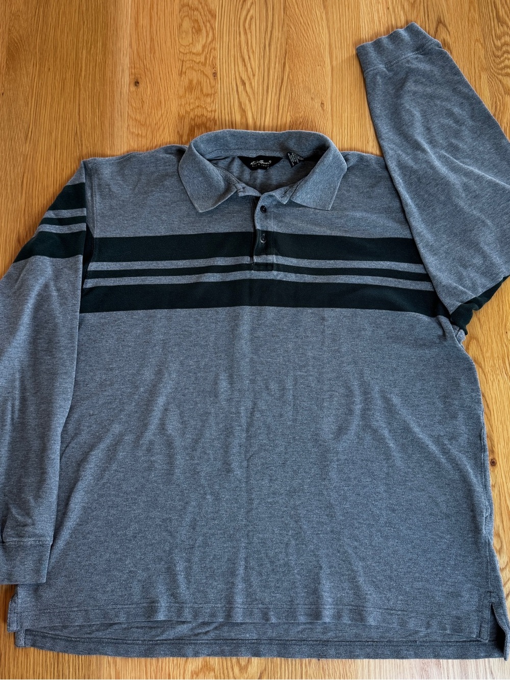 Vintage 90s Eddie Bauer Mens L Grey Green Striped Polo